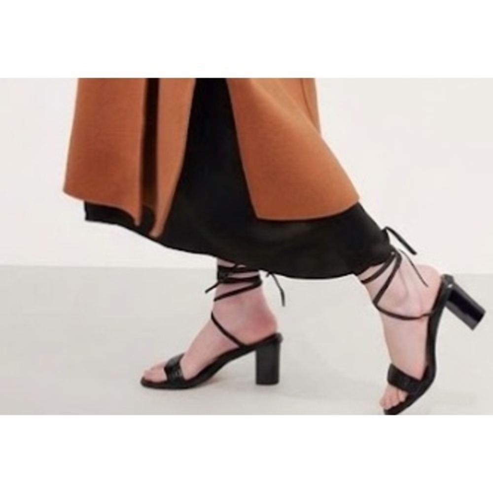 Zero + Maria Cornejo Iza Heel Black Leather Lace Up Block Heel Sandals Italy 38